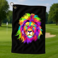 Lion Abstract Portrait Colorful Head Golf Towel