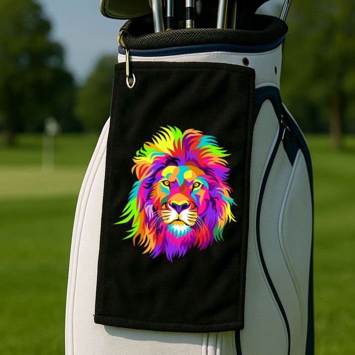 Lion Abstract Portrait Colorful Head Golf Towel