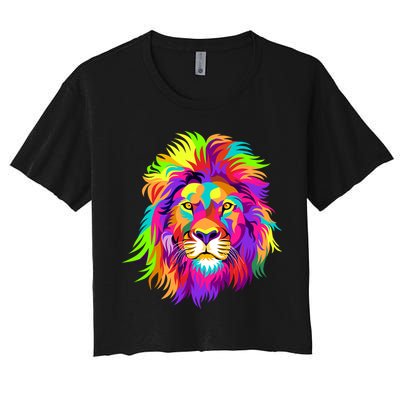 Lion Abstract Portrait Colorful Head Crop Top