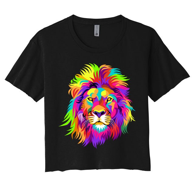 Lion Abstract Portrait Colorful Head Crop Top