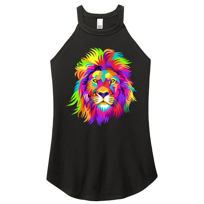 Lion Abstract Portrait Colorful Head Women's Perfect Tri Rocker Tank
