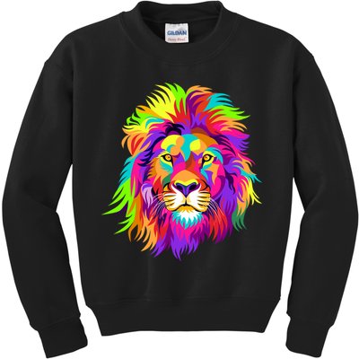 Lion Abstract Portrait Colorful Head Kids Sweatshirt