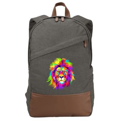 Lion Abstract Portrait Colorful Head Cotton Canvas Backpack