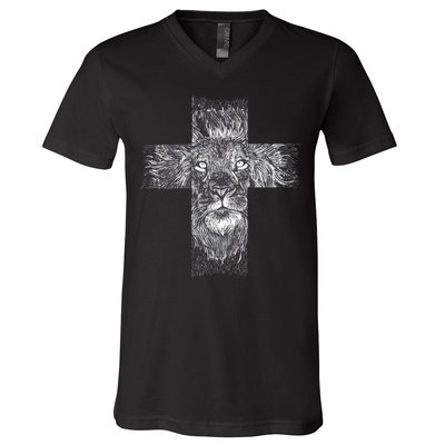 Lion Cross V-Neck T-Shirt