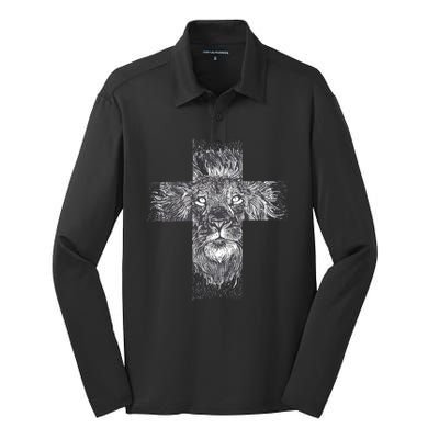 Lion Cross Silk Touch Performance Long Sleeve Polo