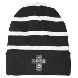 Lion Cross Striped Beanie with Solid Band