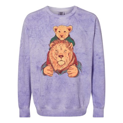 Lion Father And Son Colorblast Crewneck Sweatshirt