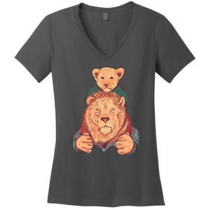 Lion Father And Son Women's V-Neck T-Shirt