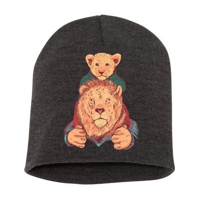 Lion Father And Son Short Acrylic Beanie