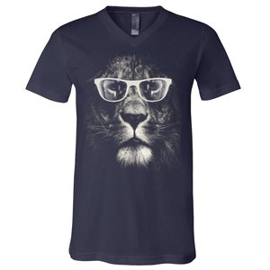 Lion Glasses Head V-Neck T-Shirt