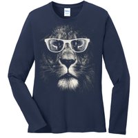 Lion Glasses Head Ladies Long Sleeve Shirt