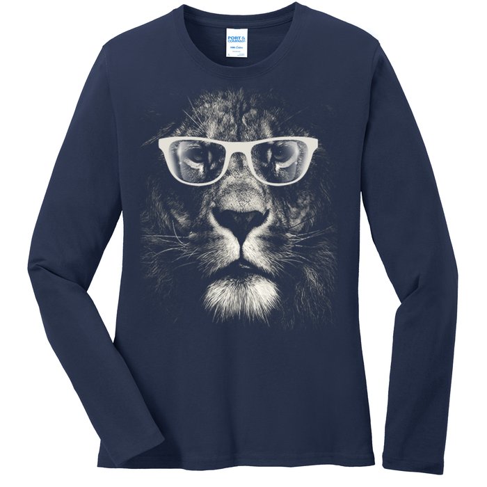 Lion Glasses Head Ladies Long Sleeve Shirt