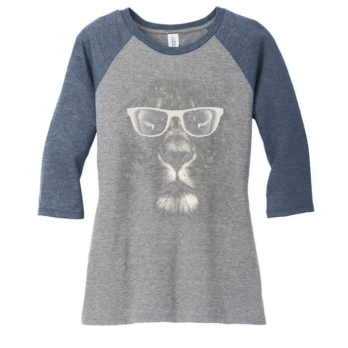 Lion Glasses Head Women's Tri-Blend 3/4-Sleeve Raglan Shirt