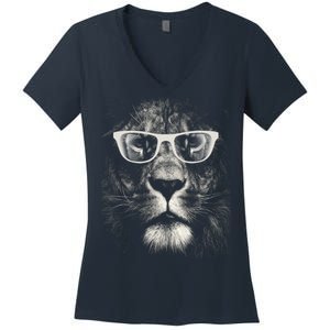 Lion Glasses Head Women's V-Neck T-Shirt