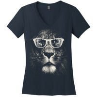 Lion Glasses Head Women's V-Neck T-Shirt