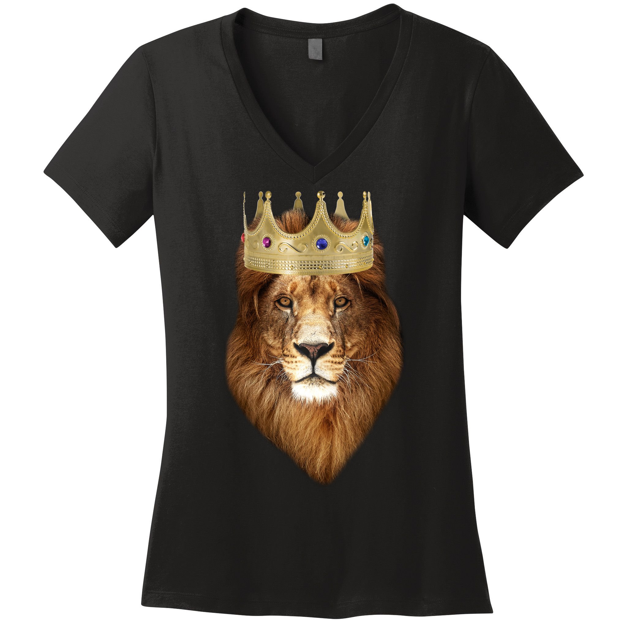 Lion Gold Crown King Of The Jungle Women's V-Neck T-Shirt