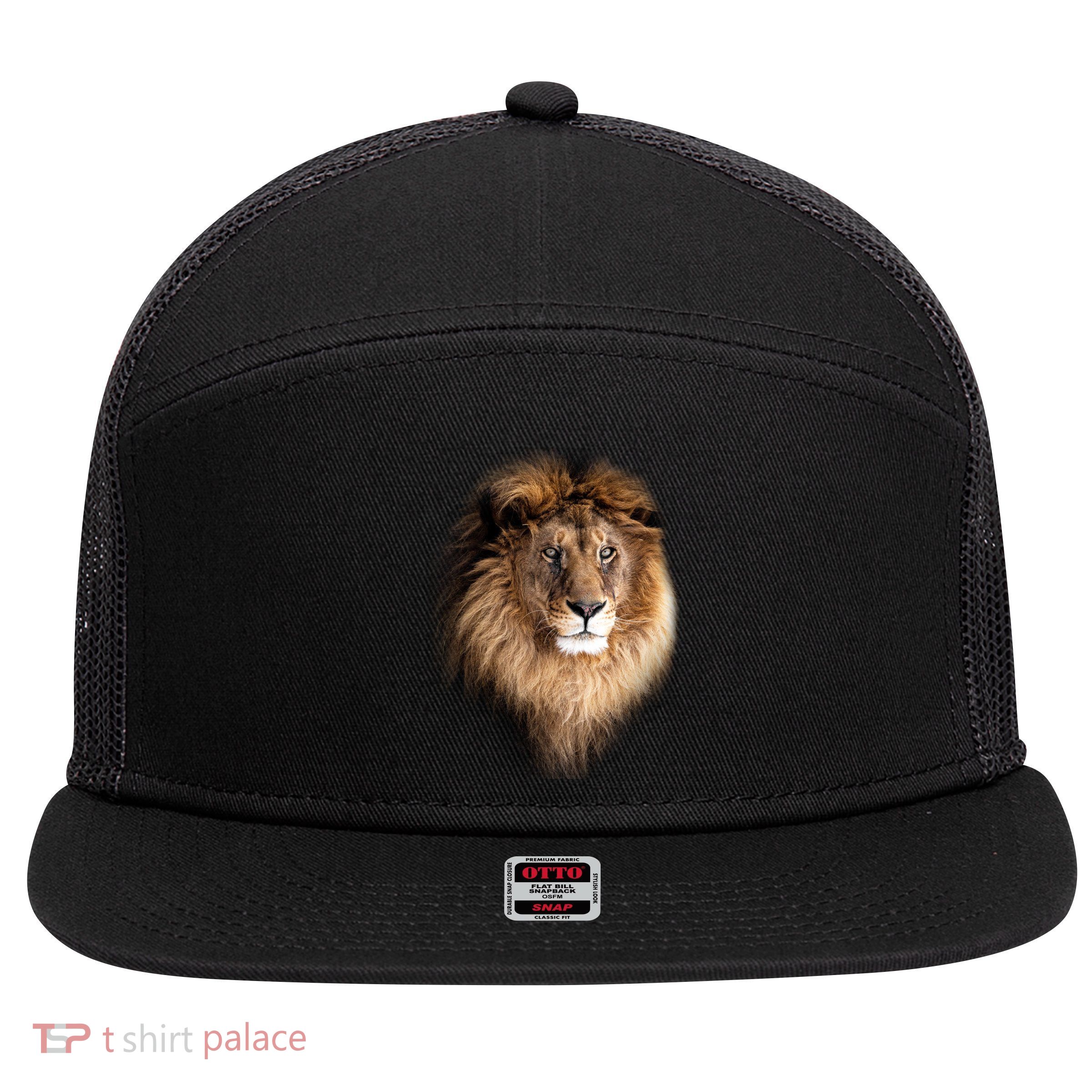 Lion Head Graphic 7 Panel Mesh Trucker Snapback Hat