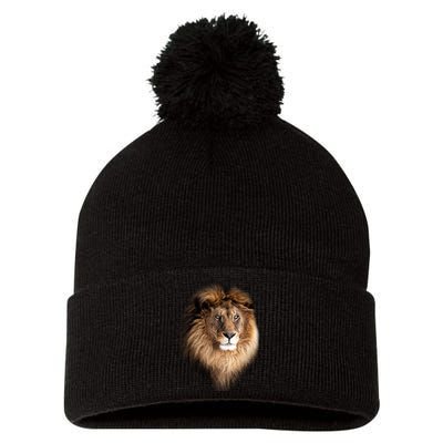 Lion Head Graphic Pom Pom 12in Knit Beanie