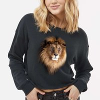 Lion Head Graphic Cropped Pullover Crew