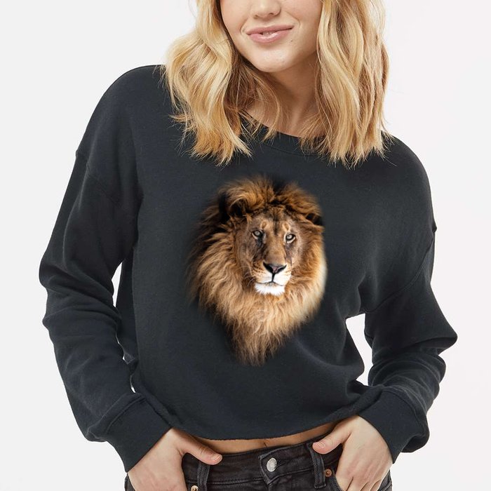 Lion Head Graphic Cropped Pullover Crew