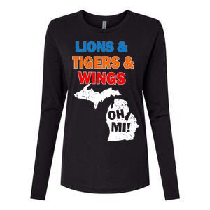 Lions Tigers Wings Oh MI Womens Cotton Relaxed Long Sleeve T-Shirt