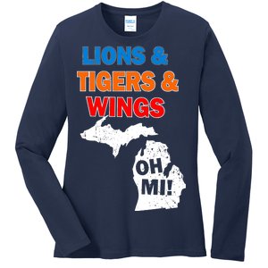 Lions Tigers Wings Oh MI Ladies Long Sleeve Shirt