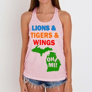 Lions Tigers Wings Oh MI Women's Knotted Racerback Tank