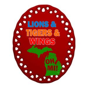 Lions Tigers Wings Oh MI Ceramic Oval Ornament