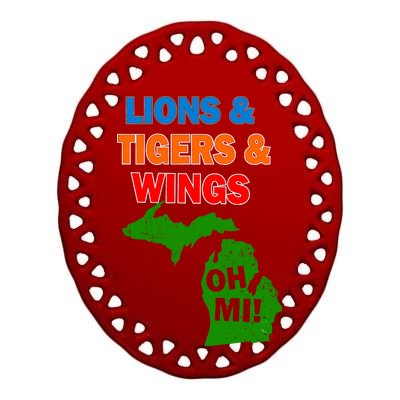 Lions Tigers Wings Oh MI Ceramic Oval Ornament