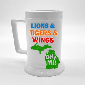 Lions Tigers Wings Oh MI Beer Stein