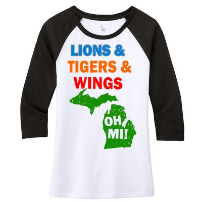 Lions Tigers Wings Oh MI Women's Tri-Blend 3/4-Sleeve Raglan Shirt