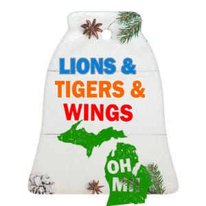 Lions Tigers Wings Oh MI Ceramic Bell Ornament