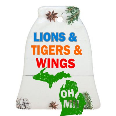 Lions Tigers Wings Oh MI Ceramic Bell Ornament