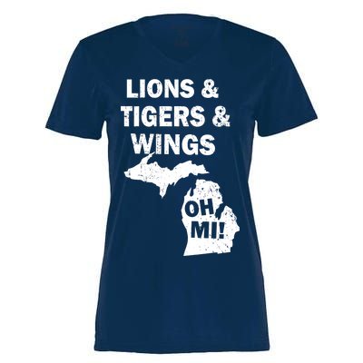 Lions Tigers Wings Oh MI Vintage Women's Momentum V-Neck T-Shirt