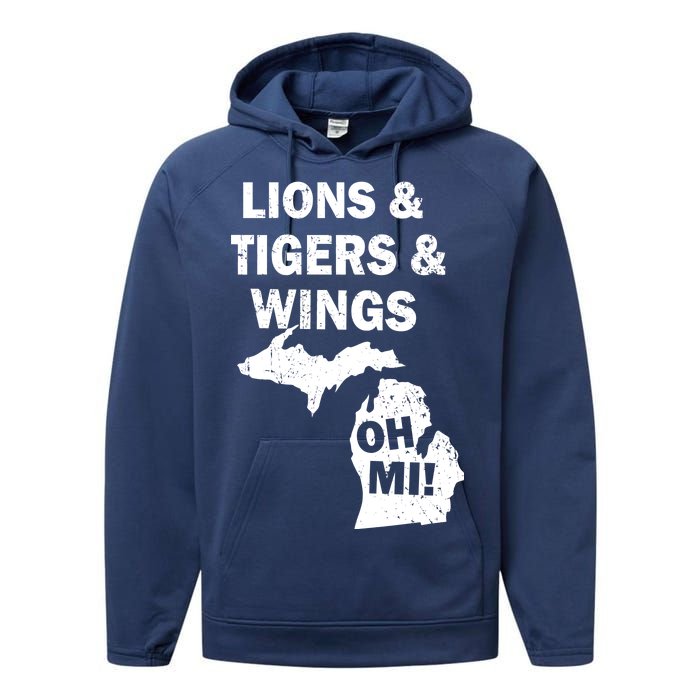 Lions Tigers Wings Oh MI Vintage Performance Fleece Hoodie