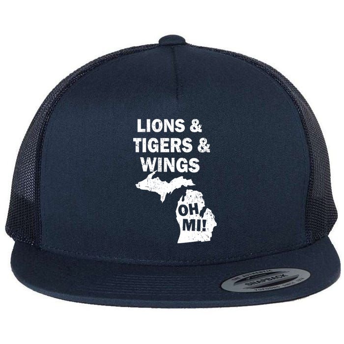 Lions Tigers Wings Oh MI Vintage Flat Bill Trucker Hat