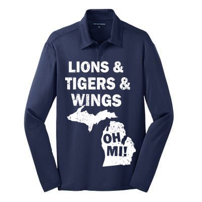 Lions Tigers Wings Oh MI Vintage Silk Touch Performance Long Sleeve Polo