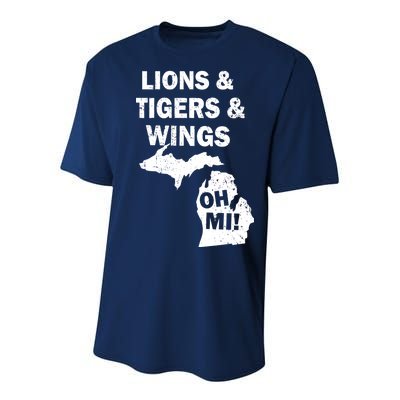 Lions Tigers Wings Oh MI Vintage Youth Performance Sprint T-Shirt