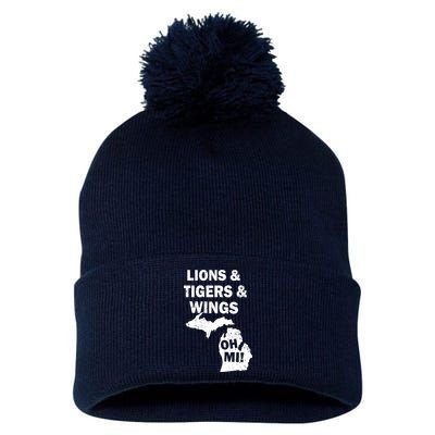 Lions Tigers Wings Oh MI Vintage Pom Pom 12in Knit Beanie