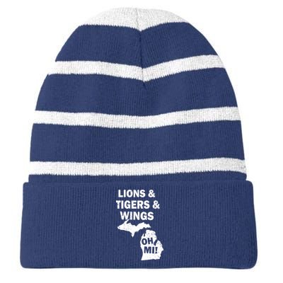 Lions Tigers Wings Oh MI Vintage Striped Beanie with Solid Band