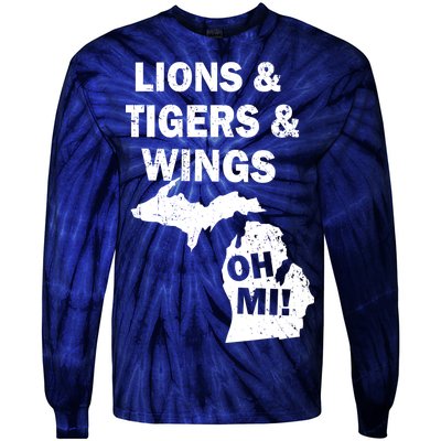 Lions Tigers Wings Oh MI Vintage Tie-Dye Long Sleeve Shirt