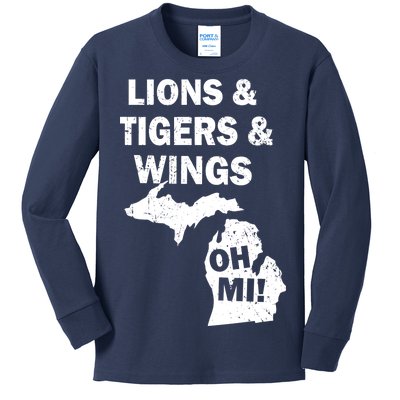 Lions Tigers Wings Oh MI Vintage Kids Long Sleeve Shirt