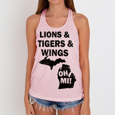 Lions Tigers Wings Oh MI Vintage Women's Knotted Racerback Tank