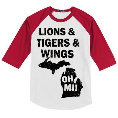 Lions Tigers Wings Oh MI Vintage Kids Colorblock Raglan Jersey