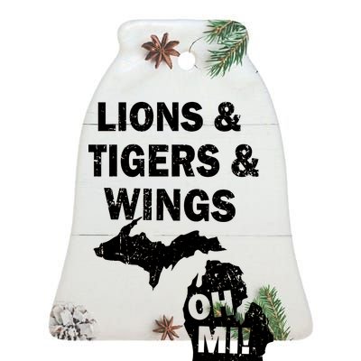 Lions Tigers Wings Oh MI Vintage Ceramic Bell Ornament