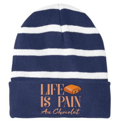 Life Is Pain Au Chocolat Striped Beanie with Solid Band