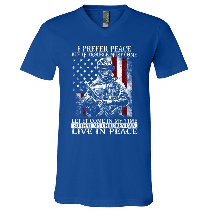 Live In Peace Veteran Soldier Warrior Military America Flag Great Gift V-Neck T-Shirt