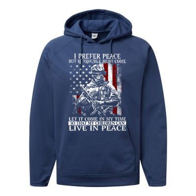 Live In Peace Veteran Soldier Warrior Military America Flag Great Gift Performance Fleece Hoodie