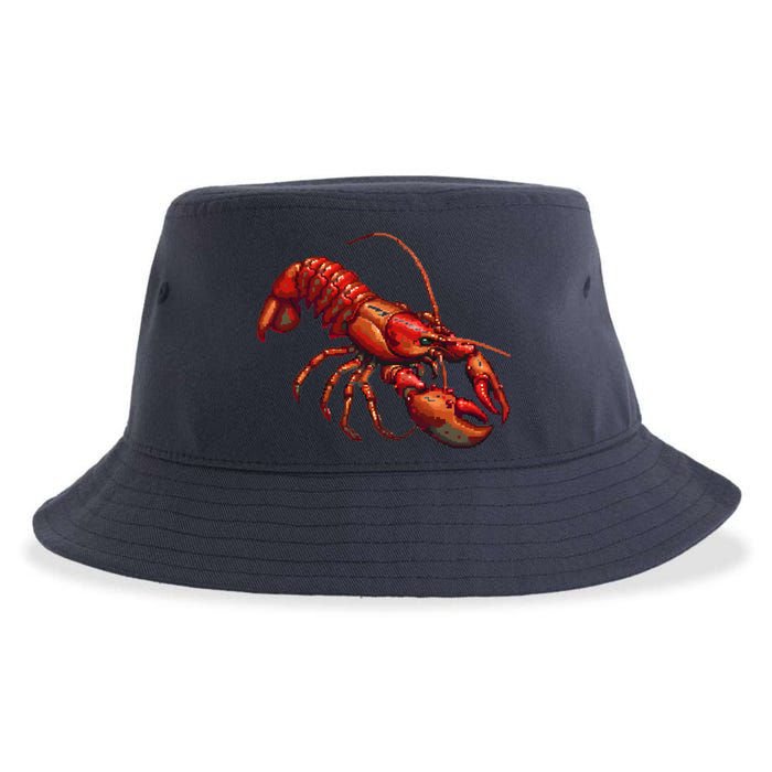 Lobster In Pixel Form Sustainable Bucket Hat