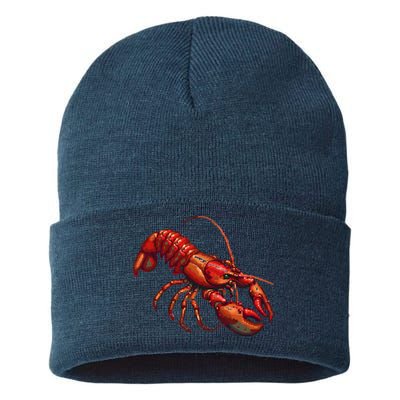 Lobster In Pixel Form Sustainable Knit Beanie